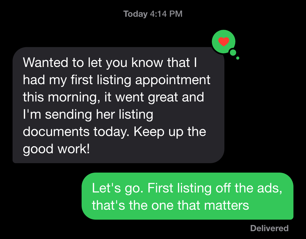 Text thread: first listing appointment from the ads